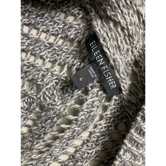 Eileen Fisher Open Knit Cardigan Sweater Size Large Gray Cotton Lightweight - Picture 3 of 16